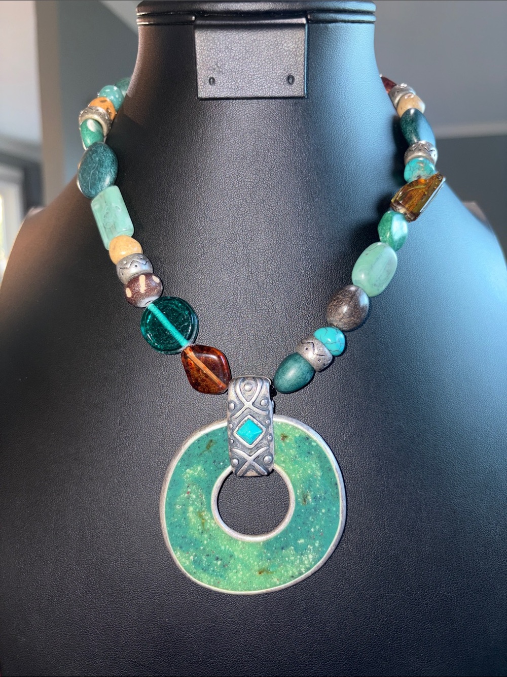 Chico’s Statement Necklace | Boho Tribal Pendant | Mixed Bead Artisan Style